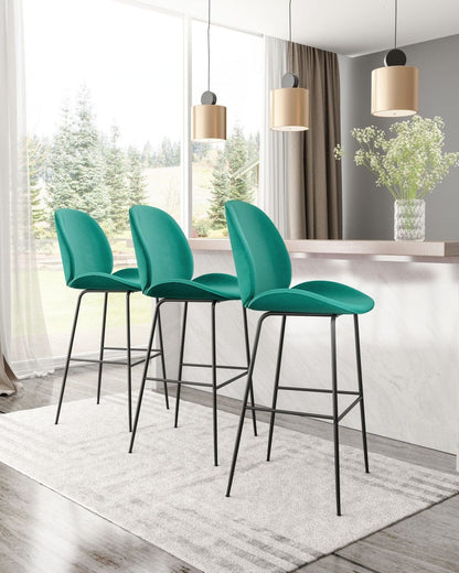 Contempo Emerald Green Velvet Bar Height Chair