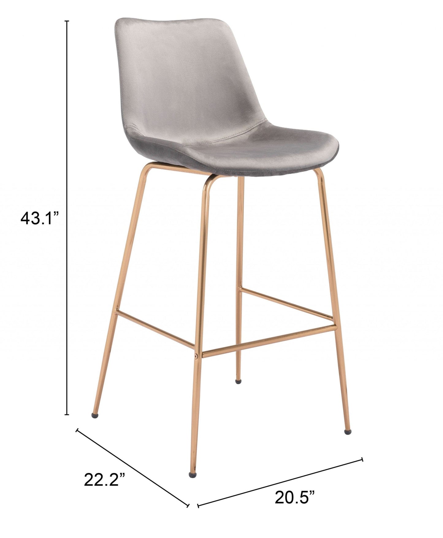 43" Gray Copper Steel Low Back Bar Height Chair With Footrest