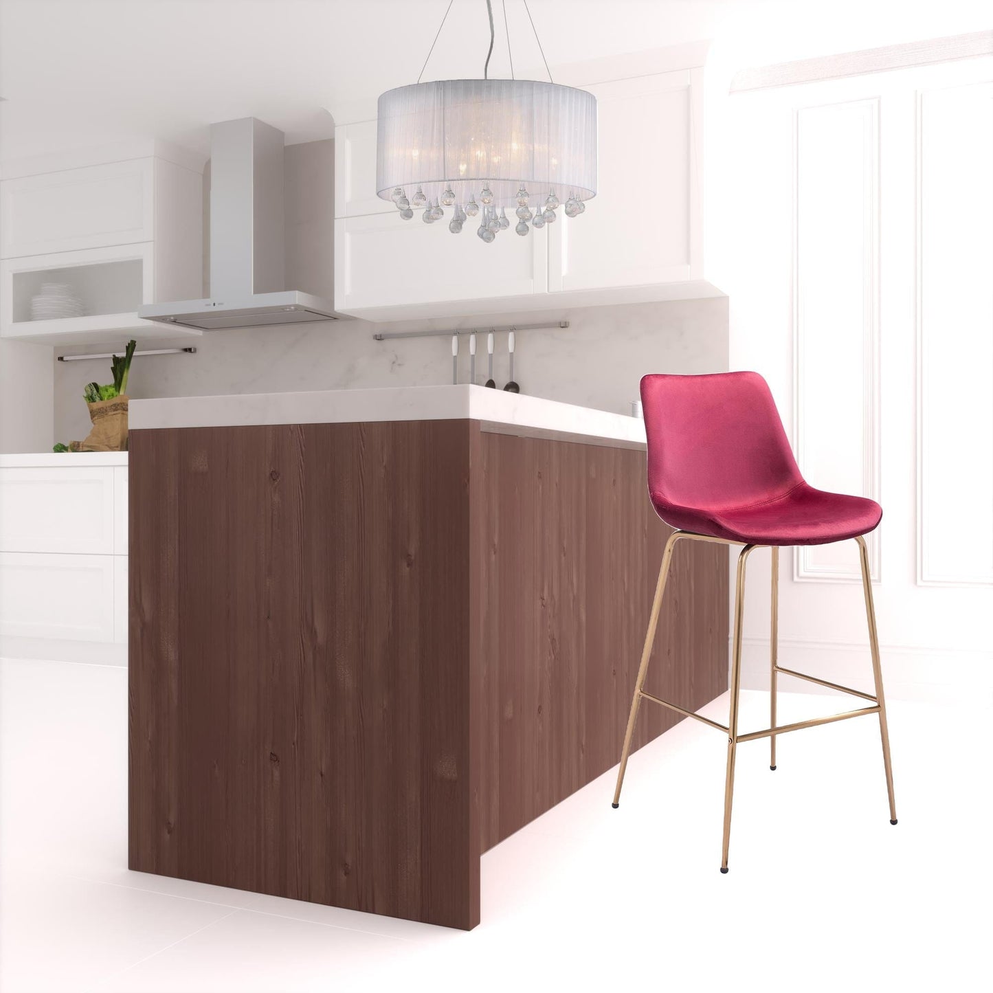 43" Red Steel Low Back Chair With Footrest