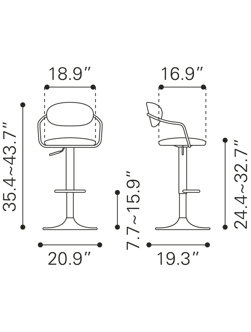 Vintage Look Black Faux Leather Adjustable Pedestal Bar Chair
