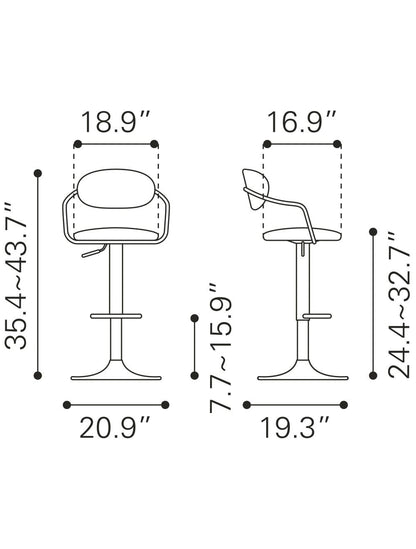 Vintage Look Black Faux Leather Adjustable Pedestal Bar Chair