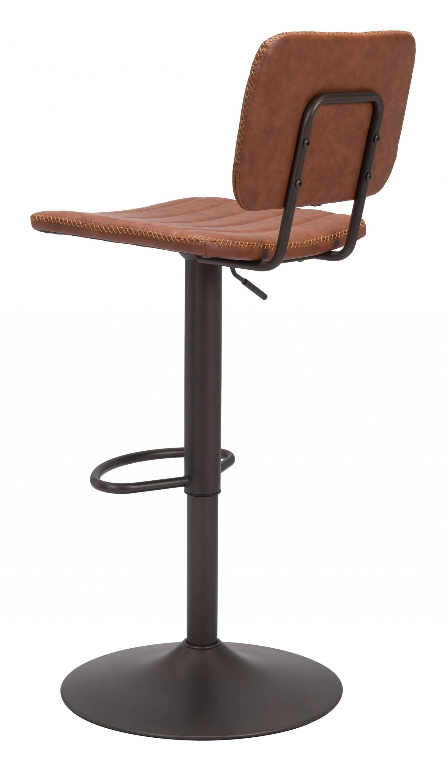 Modern Vintage Look Brown Faux Leather Adjustable Bar Chair