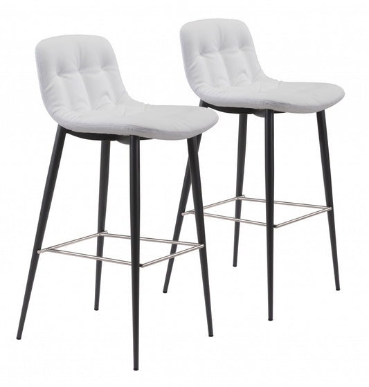 Set Of Two 40" White Steel Low Back Chairs With Footrest