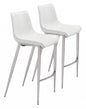 Set of Two White Faux Leather and Steel Modern Stitch Bucket Bar Chairs