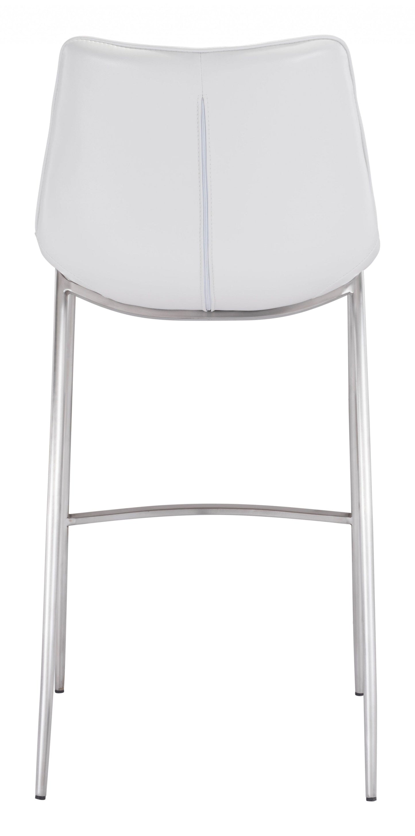 Set of Two White Faux Leather and Steel Modern Stitch Bucket Bar Chairs