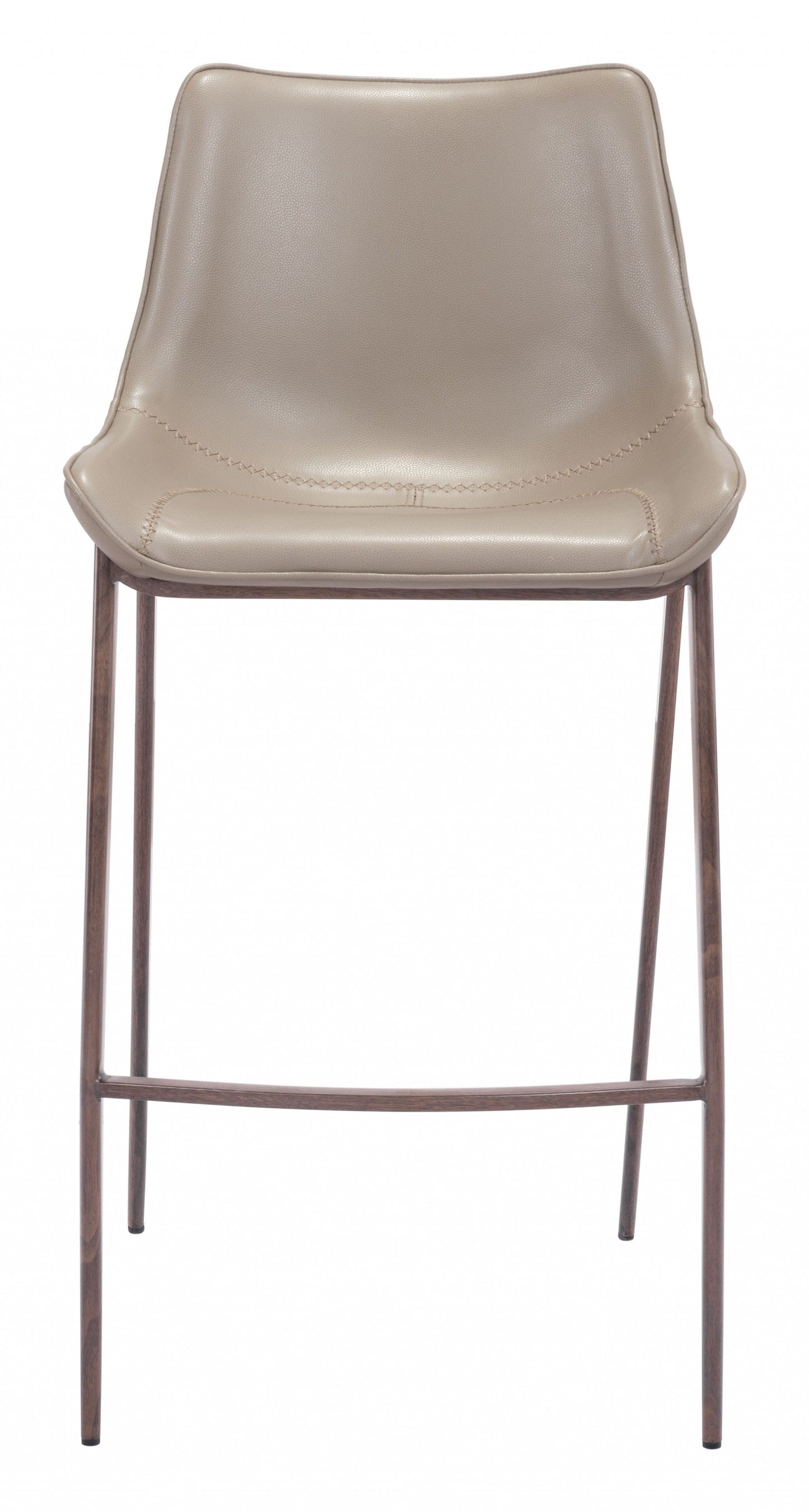 Gray Faux Leather and Dark Brown Steel Modern Stitch Bucket Bar Chairs