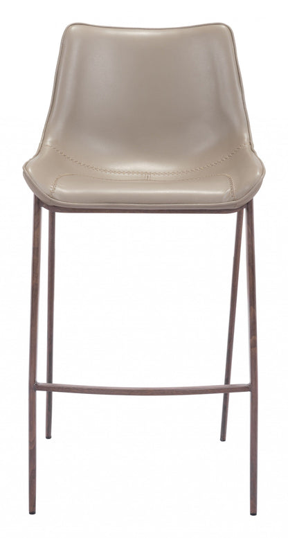 Gray Faux Leather and Dark Brown Steel Modern Stitch Bucket Bar Chairs