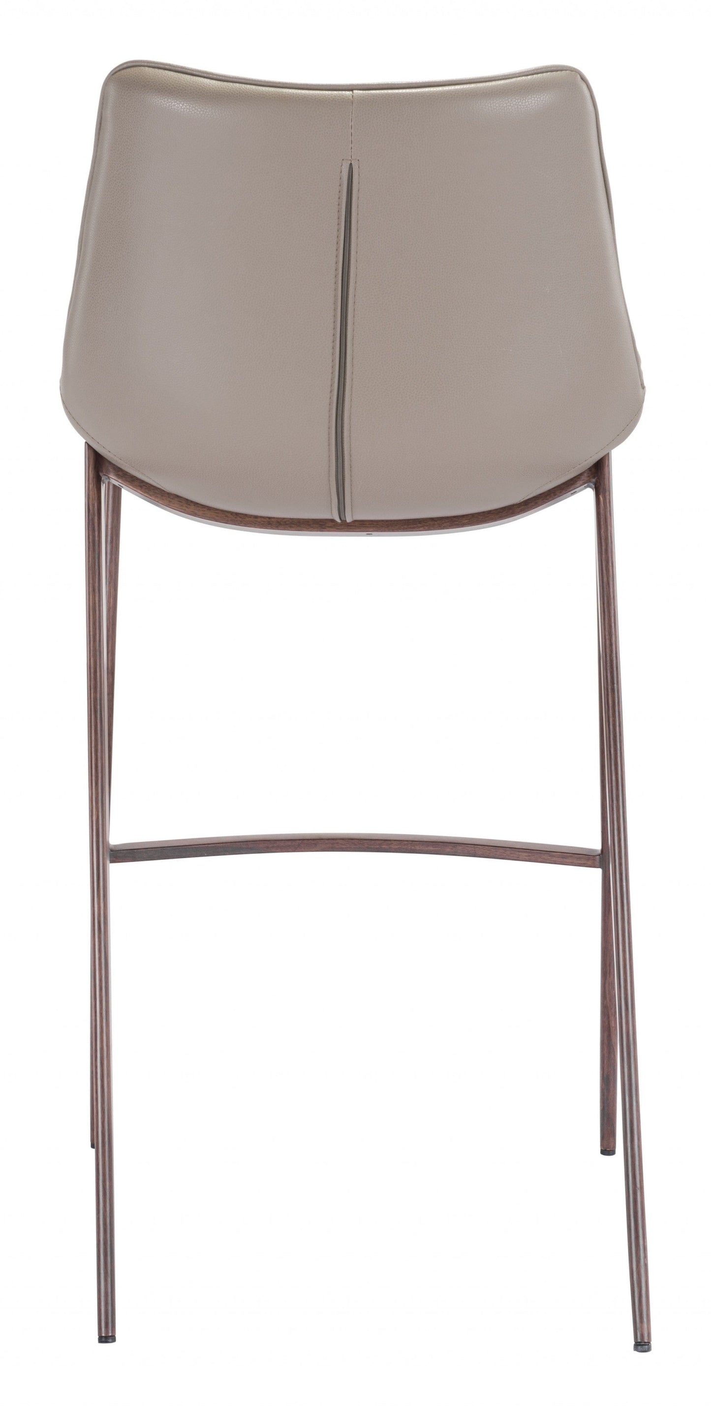 Gray Faux Leather and Dark Brown Steel Modern Stitch Bucket Bar Chairs