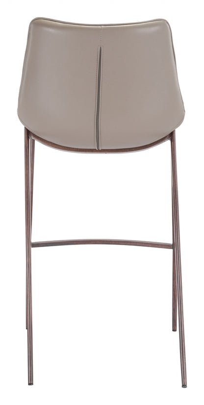 Gray Faux Leather and Dark Brown Steel Modern Stitch Bucket Bar Chairs