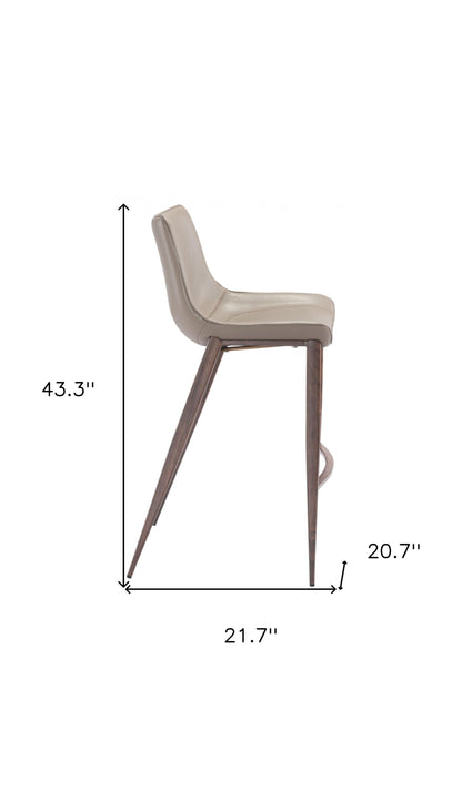 Gray Faux Leather and Dark Brown Steel Modern Stitch Bucket Bar Chairs