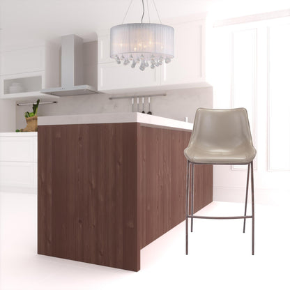 Gray Faux Leather and Dark Brown Steel Modern Stitch Bucket Bar Chairs