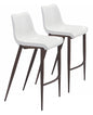Gray Faux Leather and White Steel Modern Stitch Bucket Bar Chairs