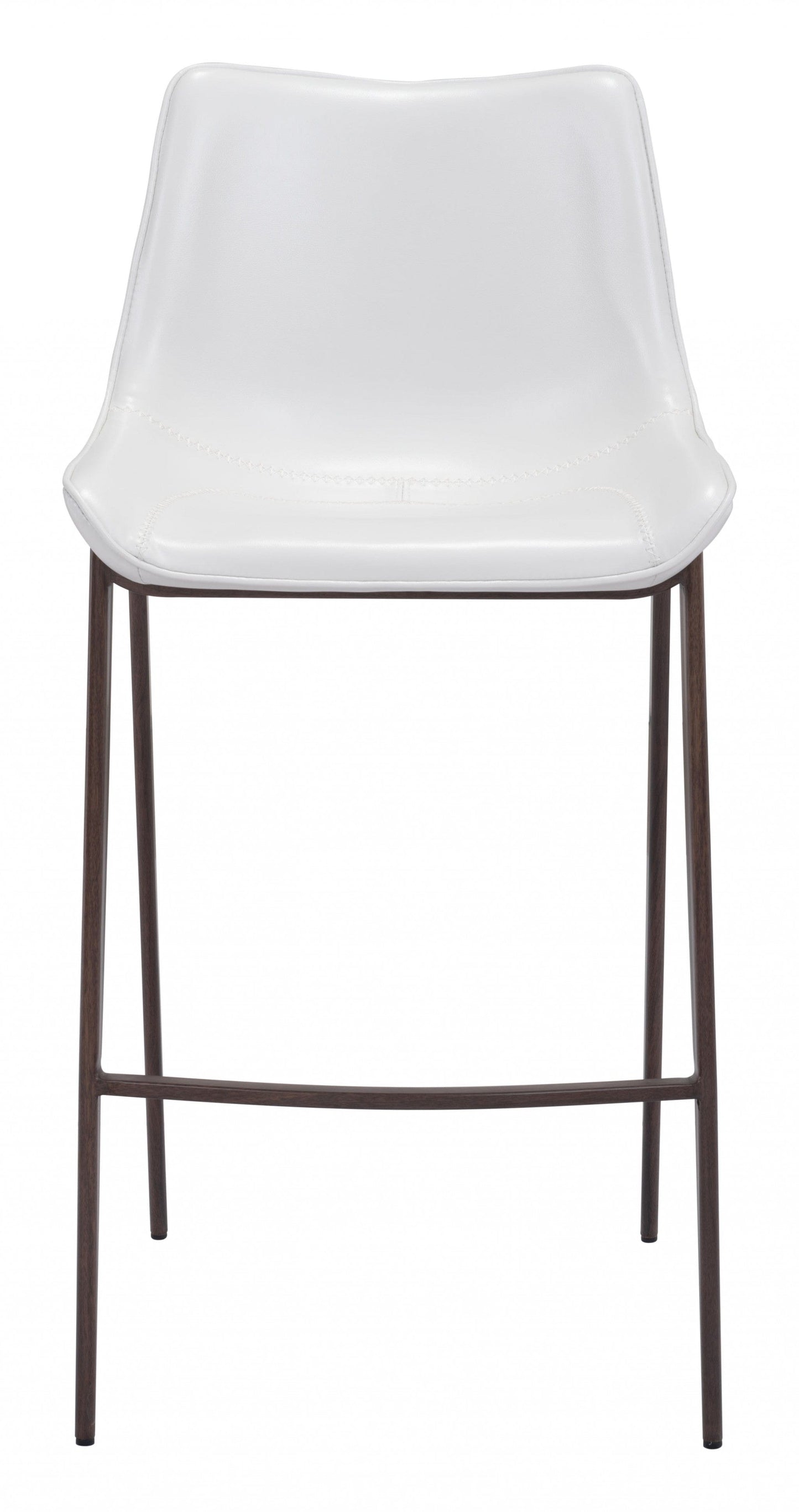 Gray Faux Leather and White Steel Modern Stitch Bucket Bar Chairs