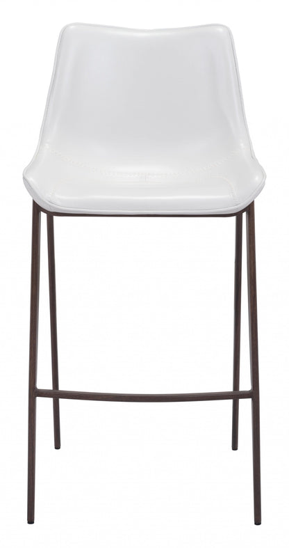 Gray Faux Leather and White Steel Modern Stitch Bucket Bar Chairs