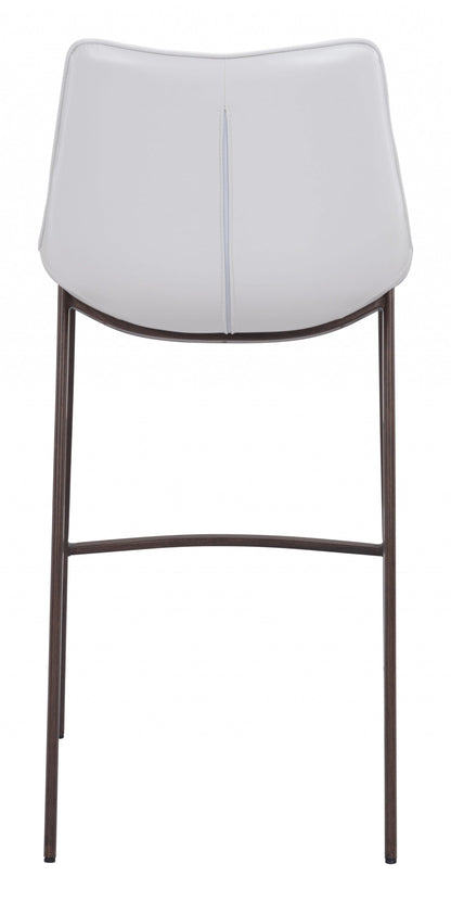 Gray Faux Leather and White Steel Modern Stitch Bucket Bar Chairs