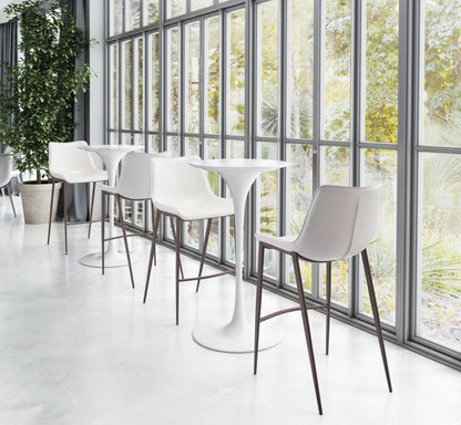 Gray Faux Leather and White Steel Modern Stitch Bucket Bar Chairs