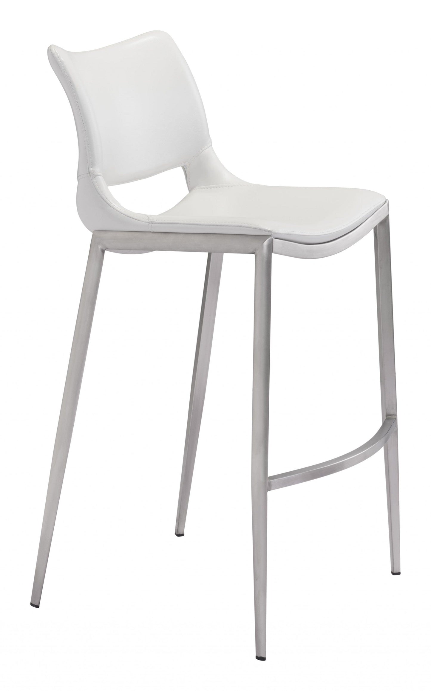 Set of Two White Faux Leather and Silver Mod Ergo Bar Chairs
