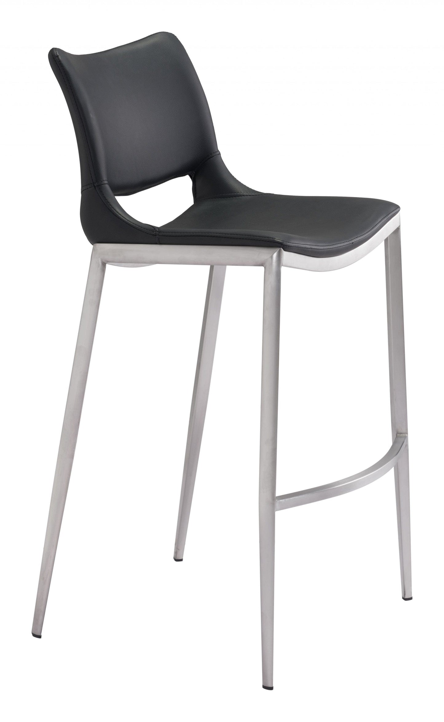 Set of Two Black Faux Leather and Silver Mod Ergo Bar Chairs