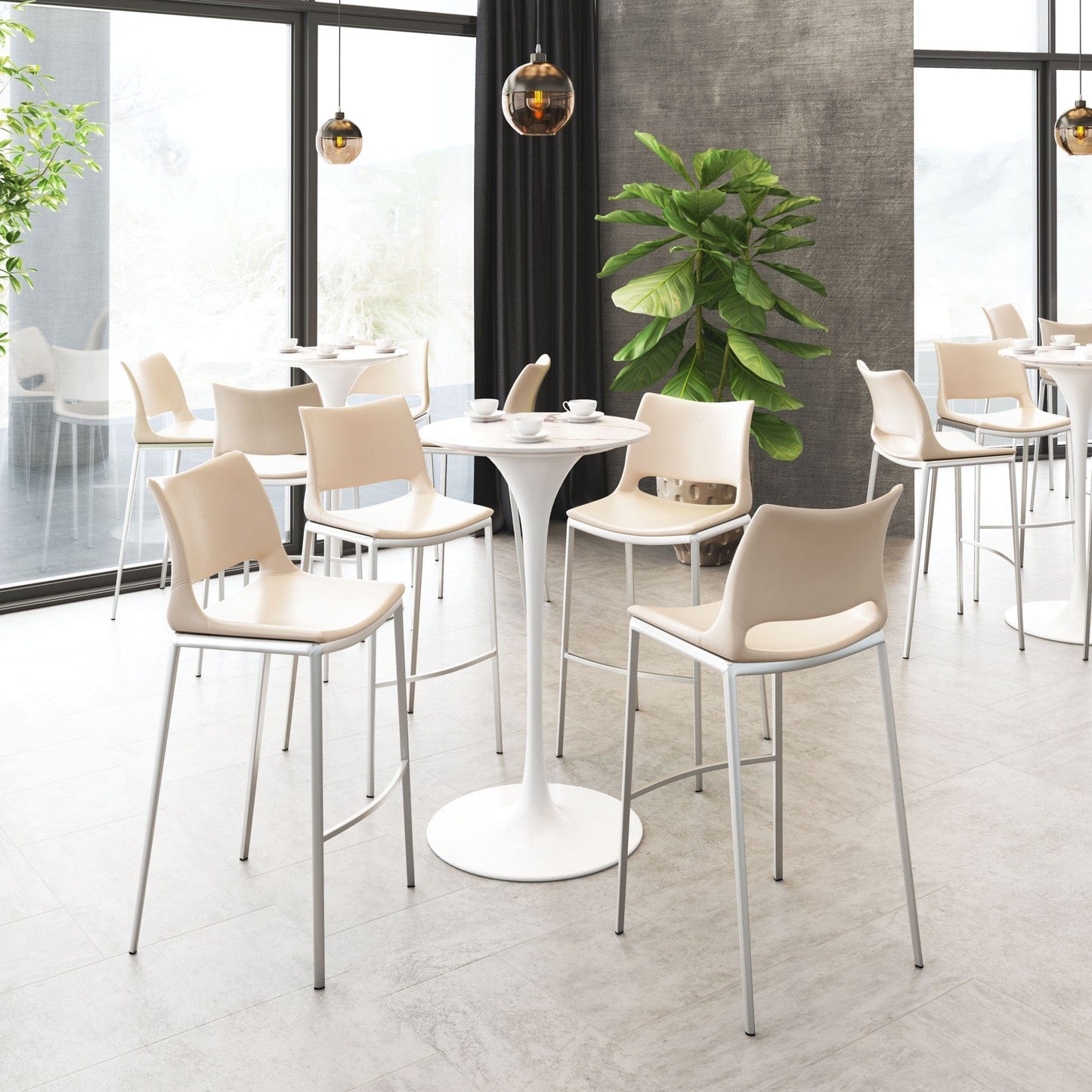 Set of Two Pink Faux Leather and Silver Mod Ergo Bar Chairs