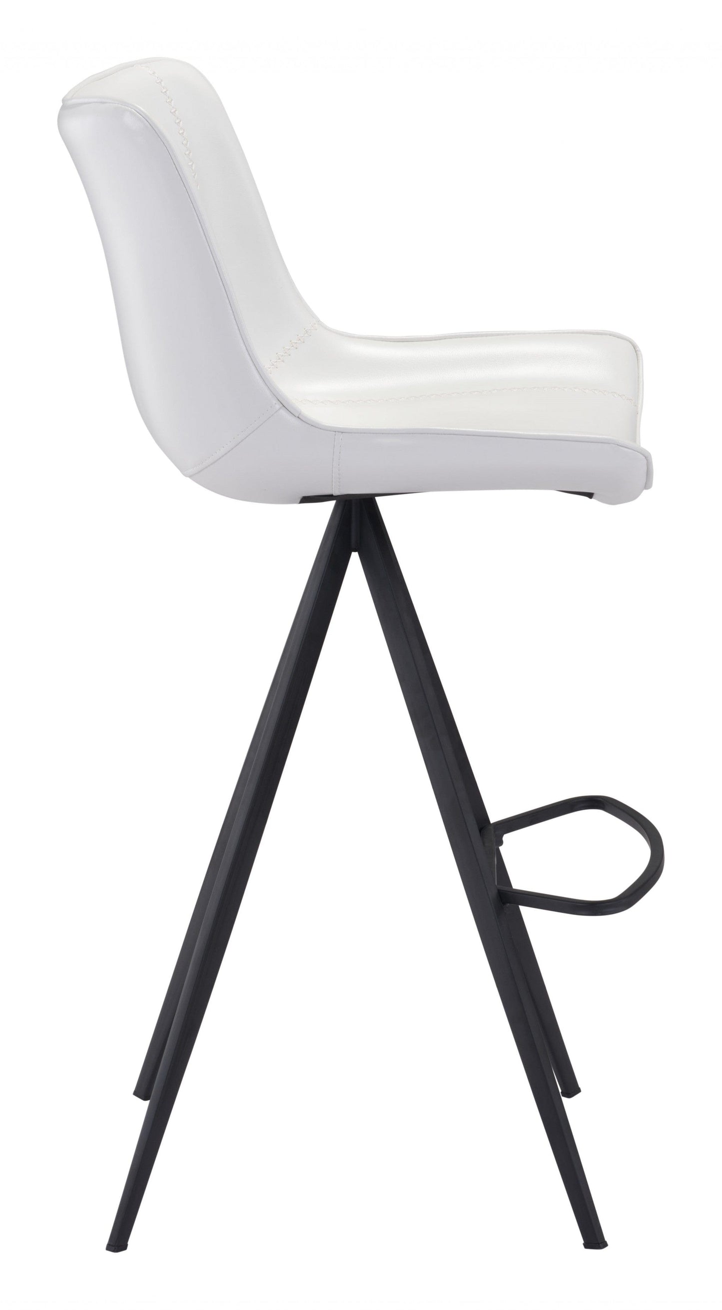 Set of Two White and Black Faux Leather Triangle Base Bar Chairs