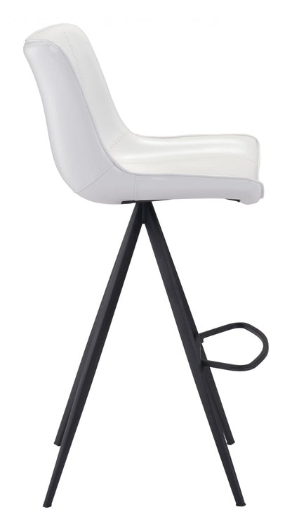 Set of Two White and Black Faux Leather Triangle Base Bar Chairs