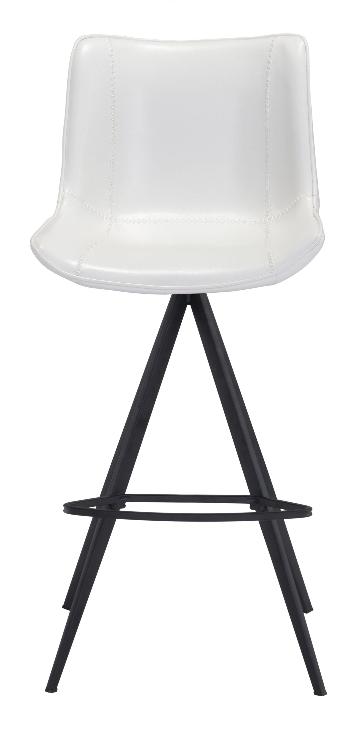 Set of Two White and Black Faux Leather Triangle Base Bar Chairs