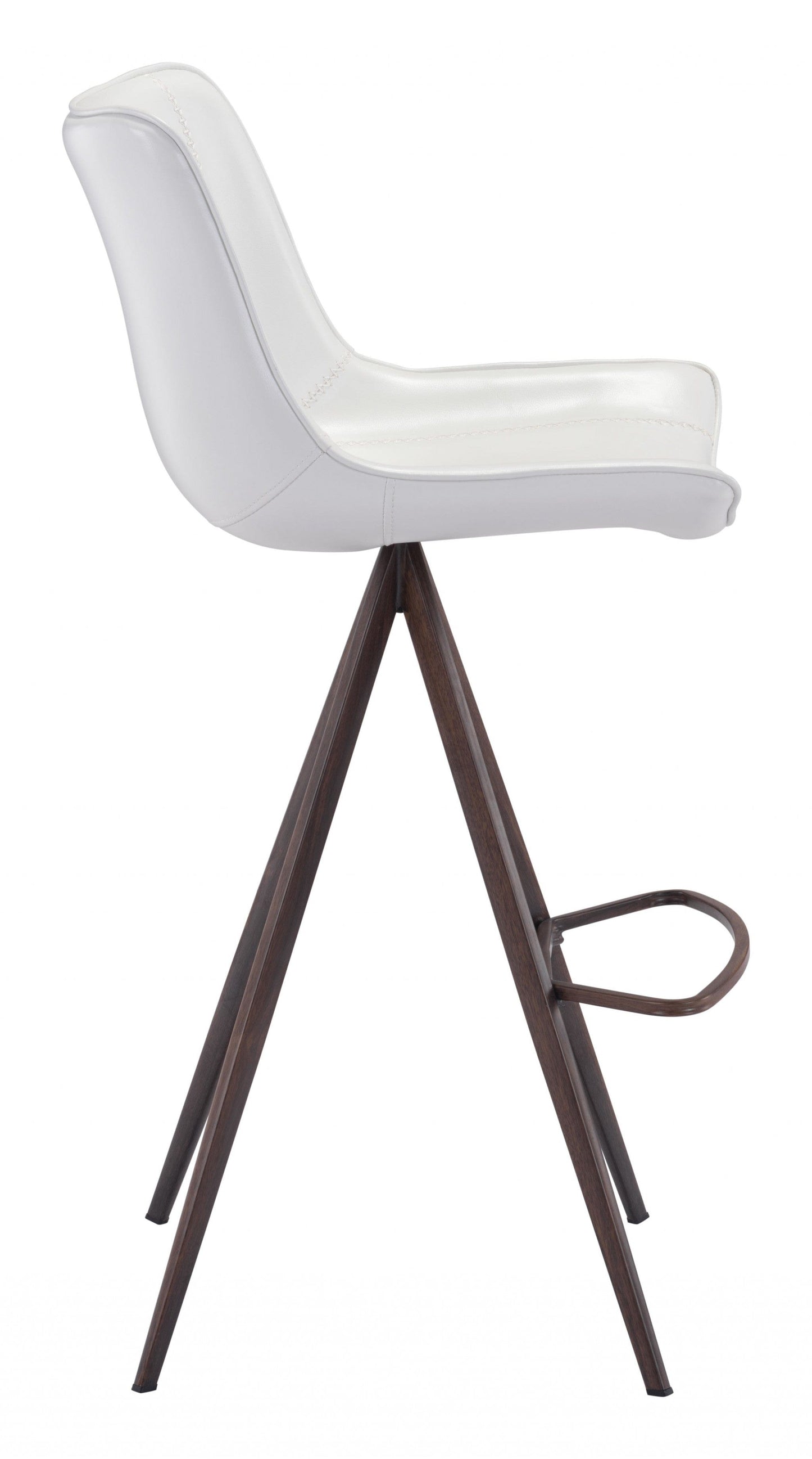 Set of Two White and Espresso Faux Leather Triangle Base Bar Chairs