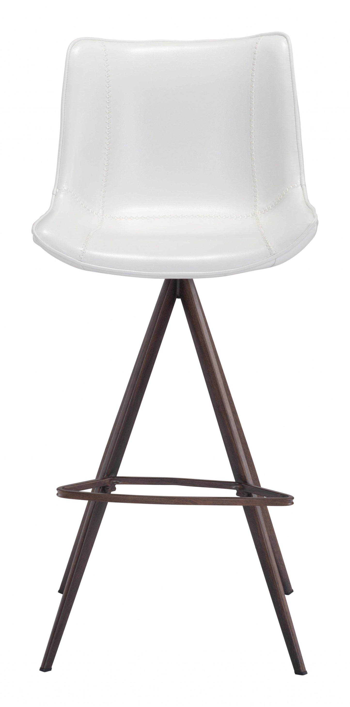 Set of Two White and Espresso Faux Leather Triangle Base Bar Chairs
