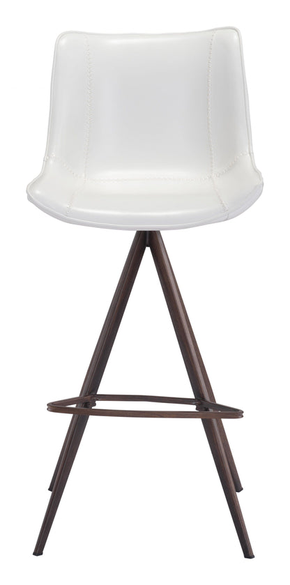 Set of Two White and Espresso Faux Leather Triangle Base Bar Chairs