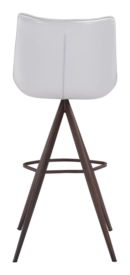 Set of Two White and Espresso Faux Leather Triangle Base Bar Chairs