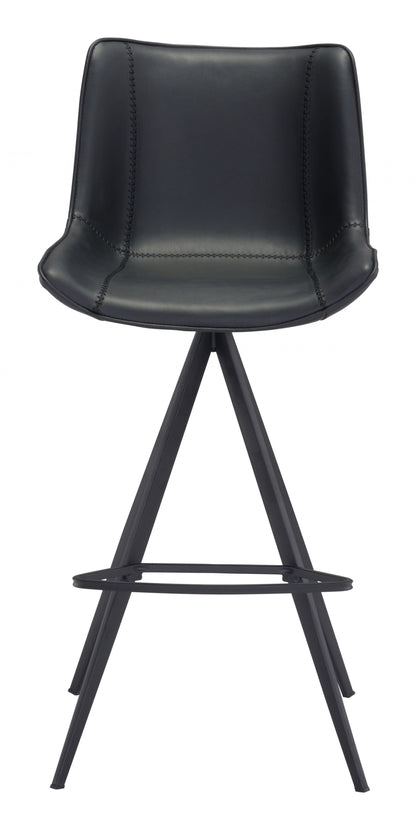 Set of Two Black on Black Faux Leather Triangle Base Bar Chairs