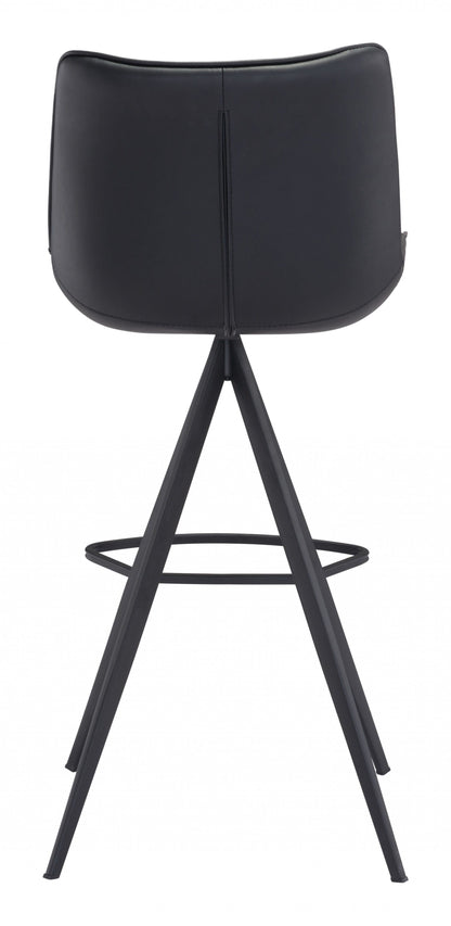 Set of Two Black on Black Faux Leather Triangle Base Bar Chairs