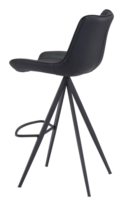 Set of Two Black on Black Faux Leather Triangle Base Bar Chairs