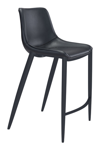 Set of Two Black Faux Leather Modern Stitch Bucket Bar Chairs