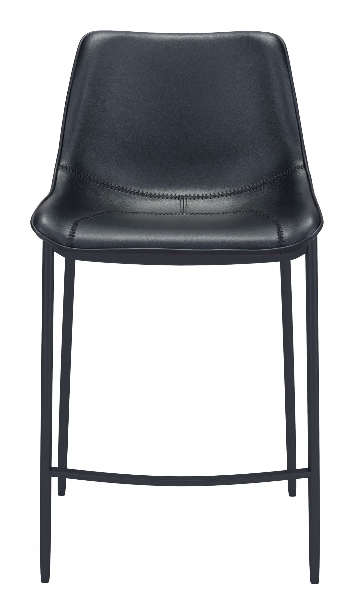 Set of Two Black Faux Leather Modern Stitch Bucket Bar Chairs