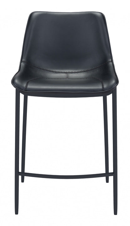 Set of Two Black Faux Leather Modern Stitch Bucket Bar Chairs