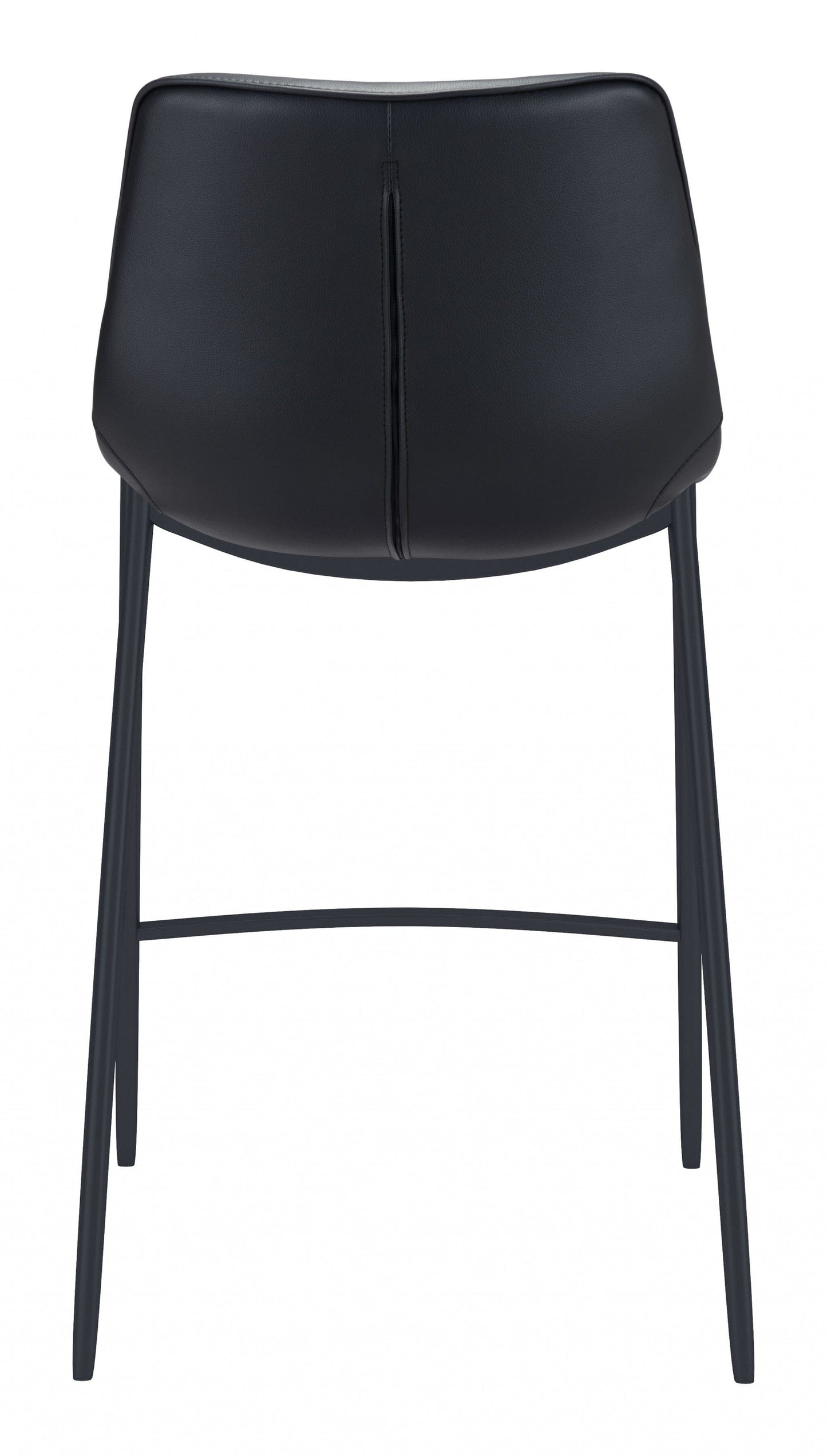 Set of Two Black Faux Leather Modern Stitch Bucket Bar Chairs