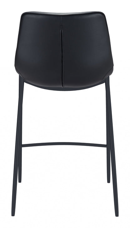 Set of Two Black Faux Leather Modern Stitch Bucket Bar Chairs