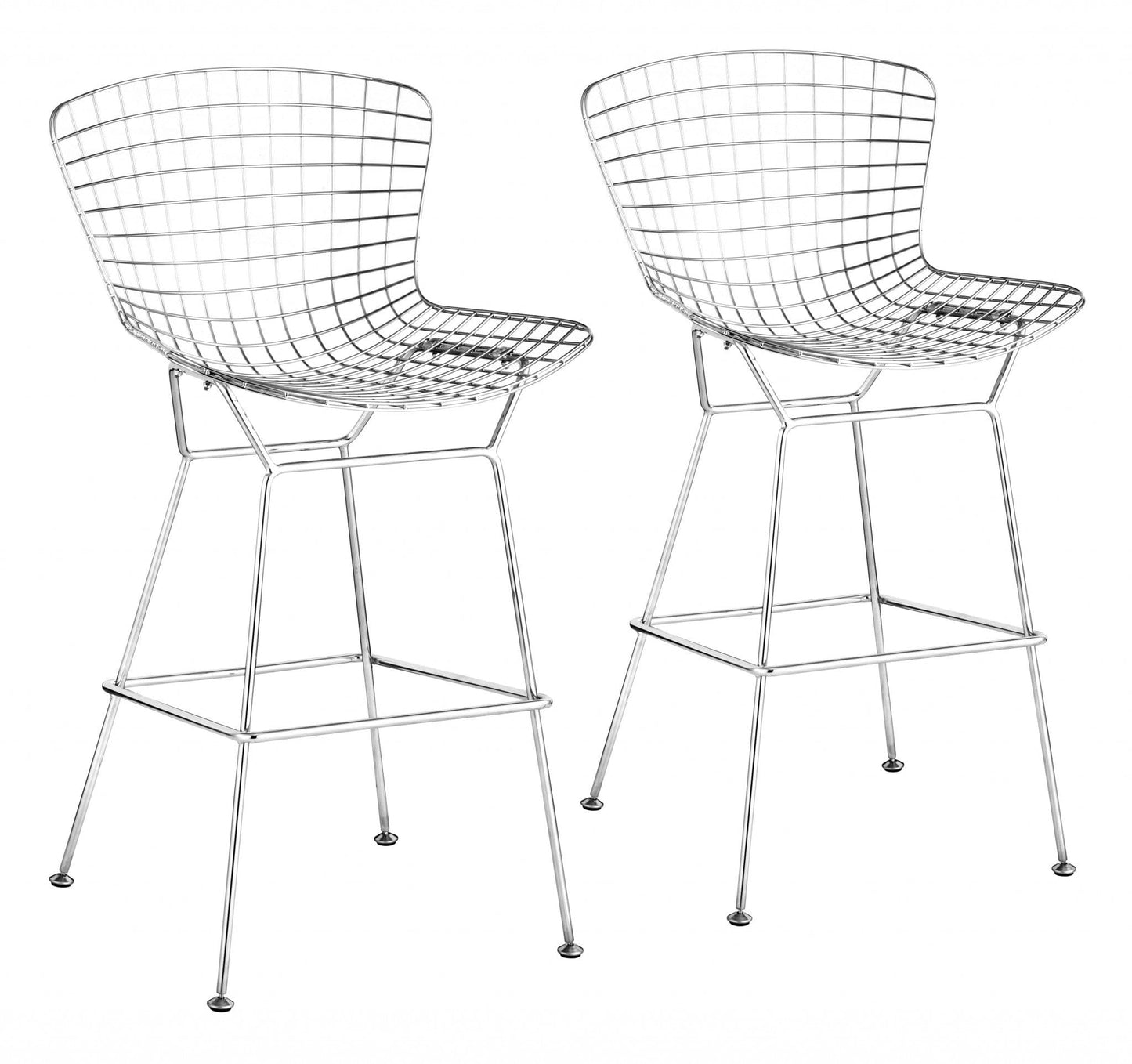 Set Of Two 40" Chrome Contemporary  Wire Bar Chairs With Footrest
