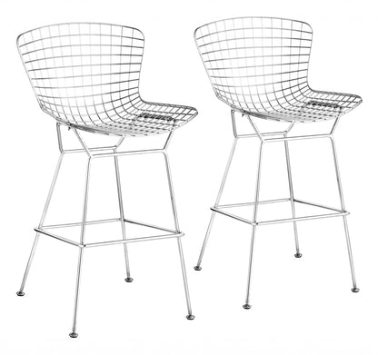 Set Of Two 40" Chrome Contemporary  Wire Bar Chairs With Footrest