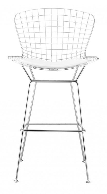 Set Of Two 40" Chrome Contemporary  Wire Bar Chairs With Footrest