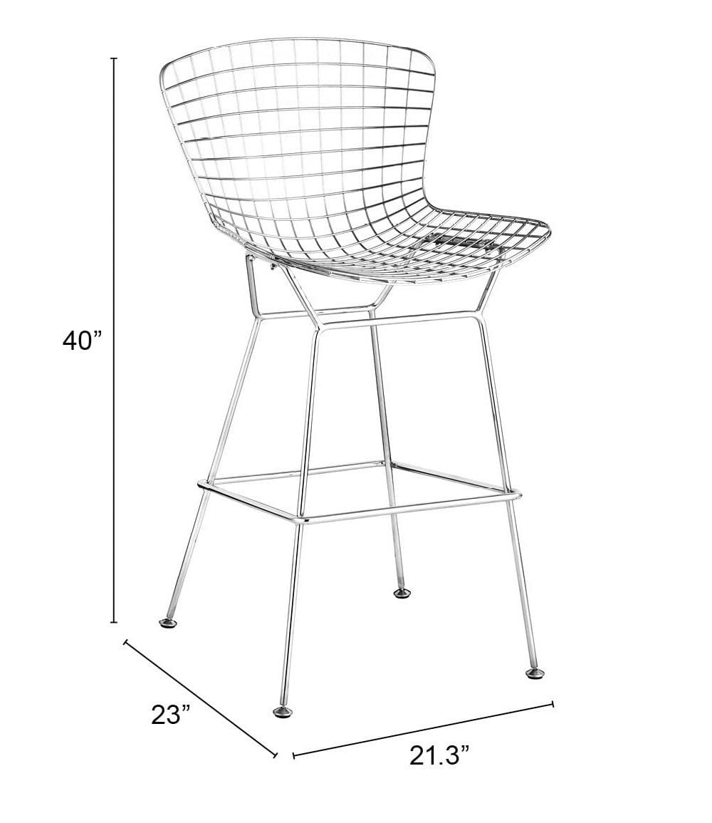 Set Of Two 40" Chrome Contemporary  Wire Bar Chairs With Footrest