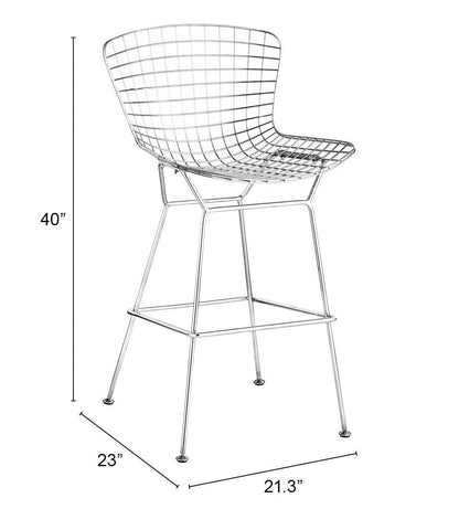 Set Of Two 40" Chrome Contemporary  Wire Bar Chairs With Footrest