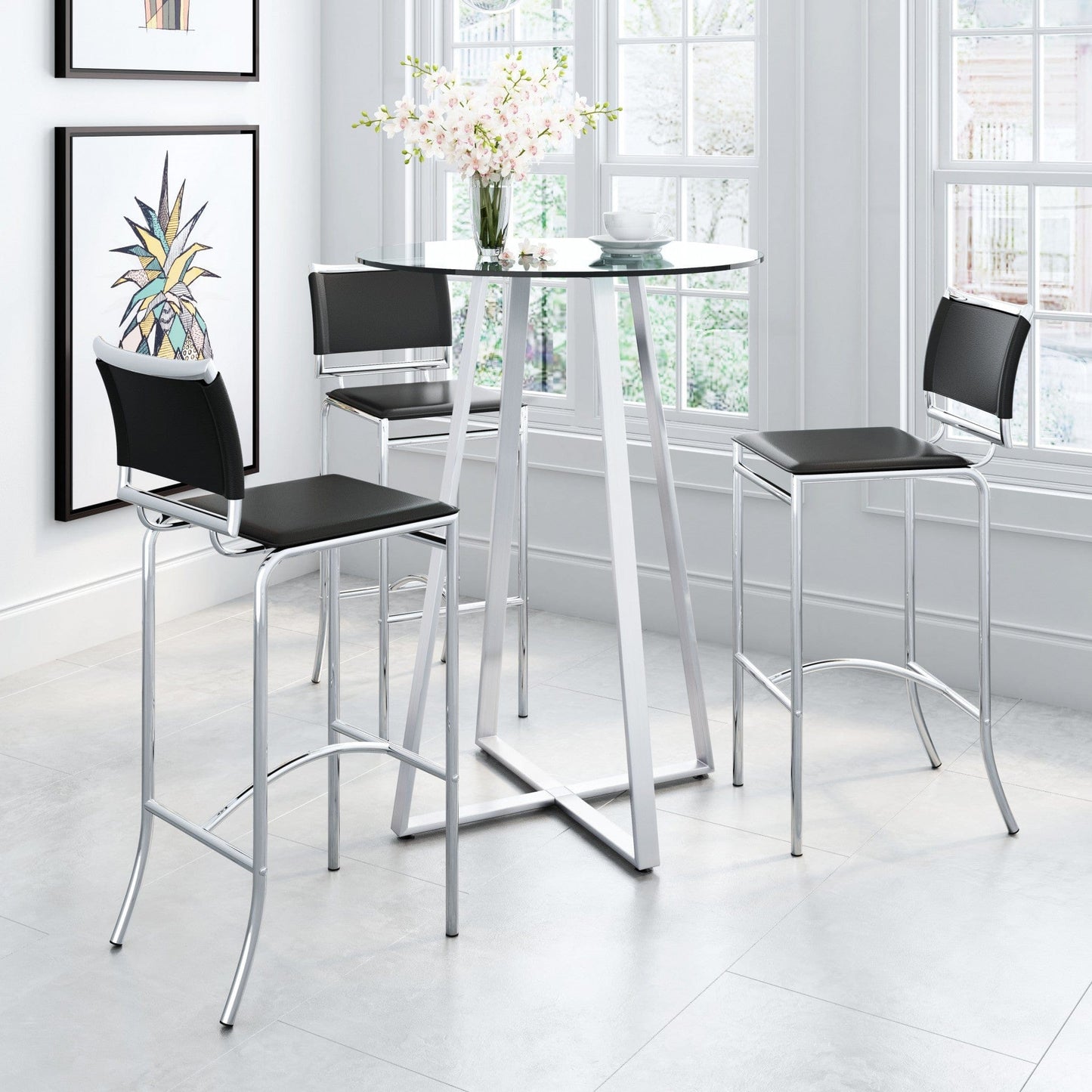 Set Of Two 38" Black Steel Low Back Chairs With Footrest