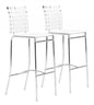 Set of Two White Faux Leather and Steel Modern Basket Weave Bar Chairs