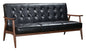 69" Black Button Tufted Faux Leather And Brown Standard Sofa