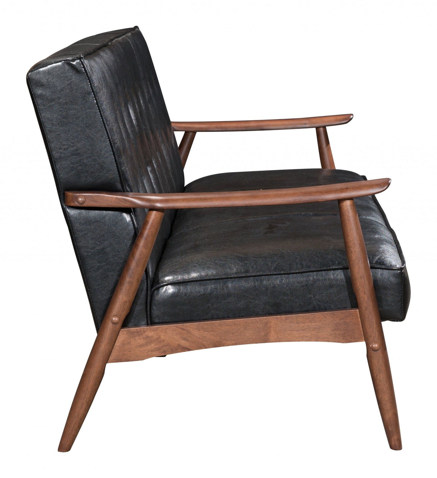 69" Black Button Tufted Faux Leather And Brown Standard Sofa