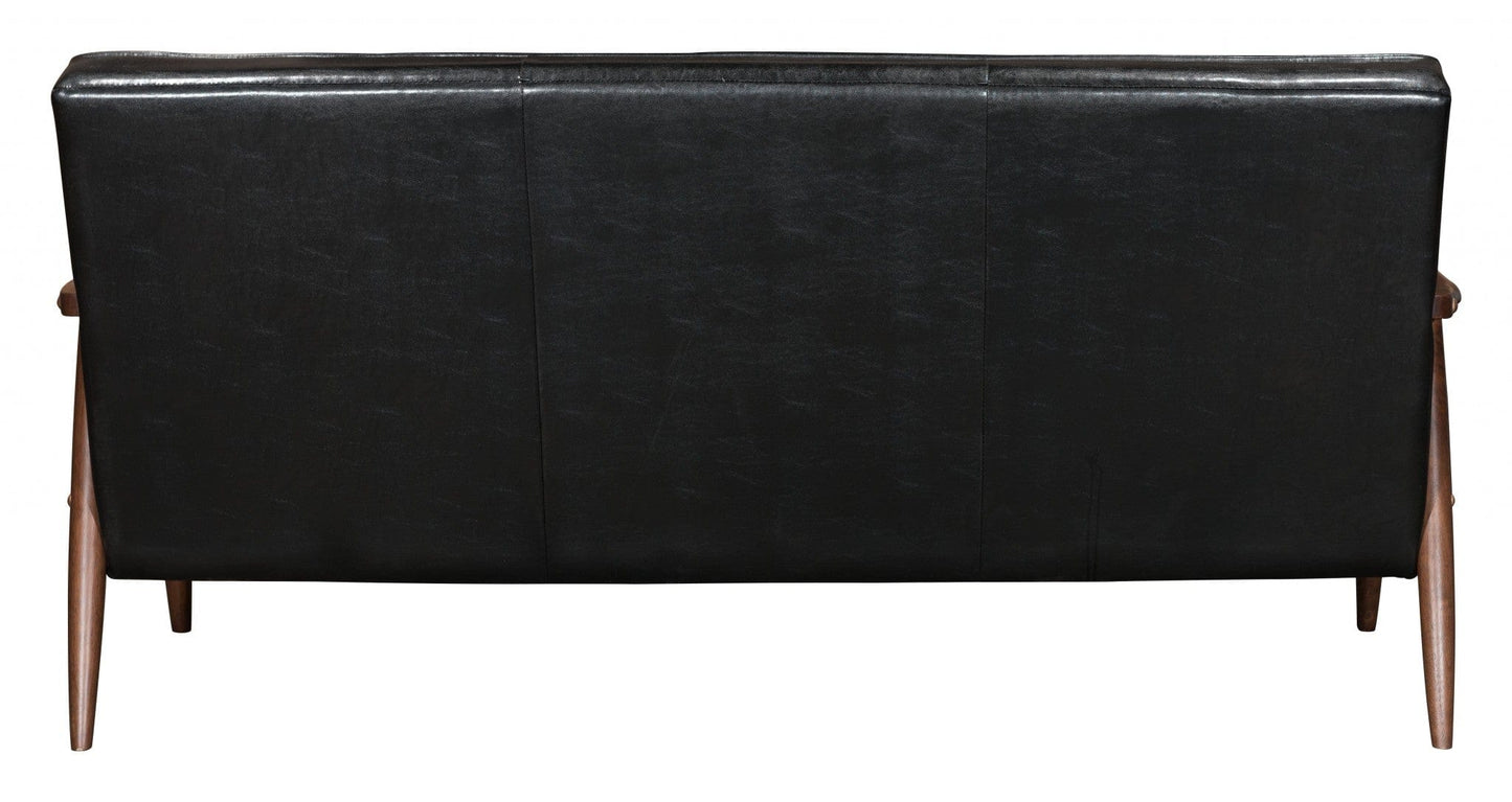 69" Black Button Tufted Faux Leather And Brown Standard Sofa