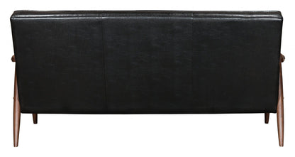 69" Black Button Tufted Faux Leather And Brown Standard Sofa