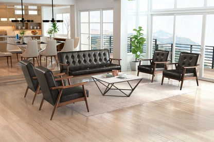 69" Black Button Tufted Faux Leather And Brown Standard Sofa